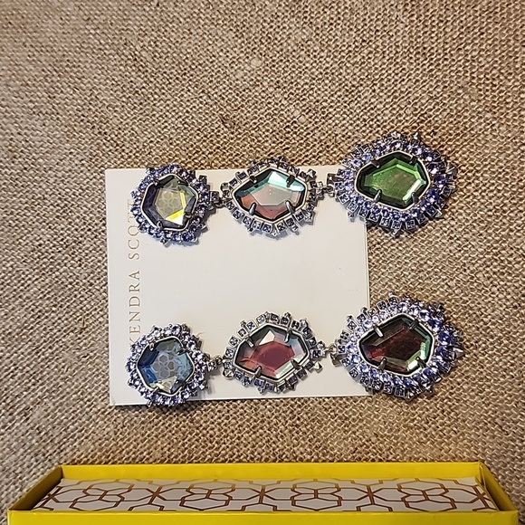 Kendra Scott ARIA Dichroic Glass Rhinestone Chandelier Dangle Clip Earrings NWOT - Picture 9 of 9